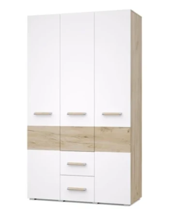 Шкаф трехстворчатый с ящиками В34 Виора, Серый дуб/Белый 