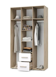 Шкаф трехстворчатый с ящиками В34 Виора, Серый дуб/Белый