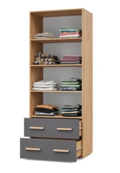 Шкаф двустворчатый с ящиками В23 Виора, Дуб золотой/графит